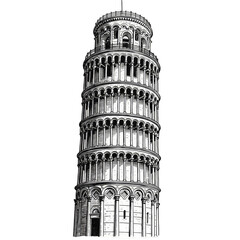 Illustration of Leaning Tower of Pisa with Transparent Background