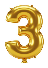Illustration of Gold Number Three Balloon Isolated on Transparent Background