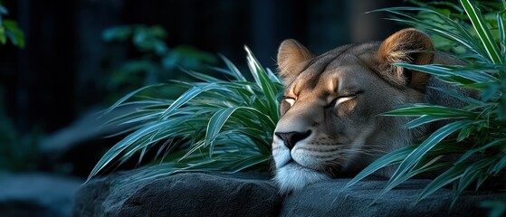 Lioness resting in dappled sunlight