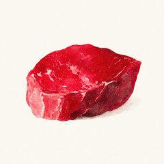 Fototapeta premium Watercolor painting of a raw beef steak, rich red hues, slightly textured surface, isolated on white background