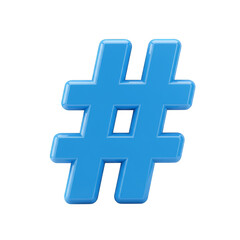 Obraz premium Illustration of Glossy Blue Hashtag Number Symbol Sign Isolated on White