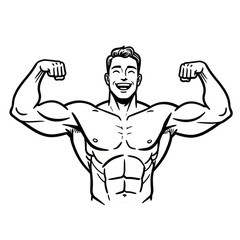 Fototapeta premium Illustration of Muscular Man Flexing Biceps with Confident Smile