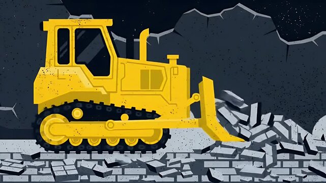 Animated Demolition: Bulldozer Clearing Debris