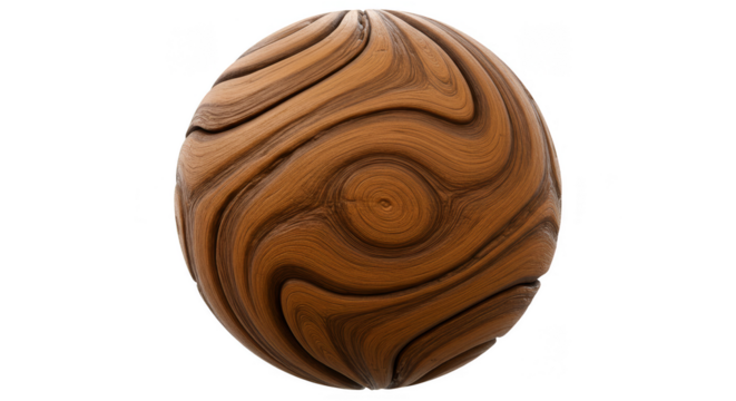 Isolated 3D Ball with Wood Texture in Brown Pattern with Transparent BG