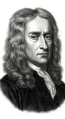 Illustration of Portrait Isaac Newton Scientist Physicist With Hairstyle
