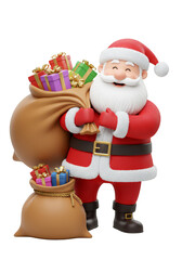 Illustration of Santa Claus Carrying Gifts with Transparent Background