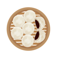 Vector Illustration Logo Clipart Top View Hoppang or Jjinppang Steamed Bun with Red Bean Paste