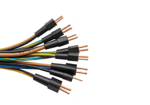 Isolated Bunch of Electrical Wires Cables Copper Connection Transparent Background