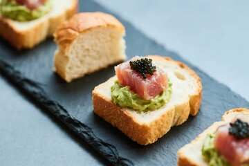 Mini Shokupan with Avocado Mousse, Tuna Tartare & Caviar
