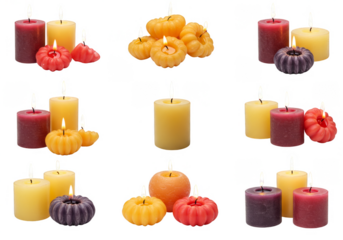Isolated Decorative Wax Candles Flames Light Transparent Background