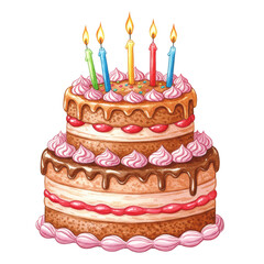 Illustration of Two Tier Birthday Cake with Cream Frosting and Candles