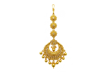 Isolated Golden Maang Tikka Indian Wedding Ornament with Transparent Background