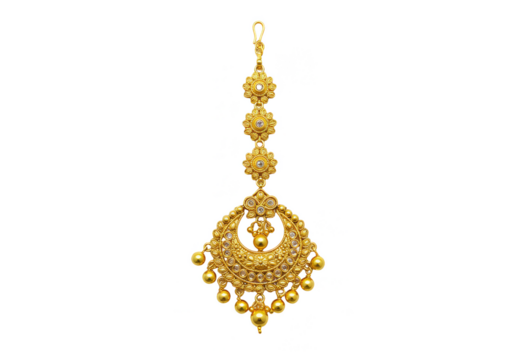 Isolated Golden Maang Tikka Indian Wedding Ornament with Transparent Background