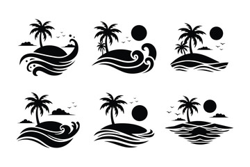 Black and white vector tropical island collection