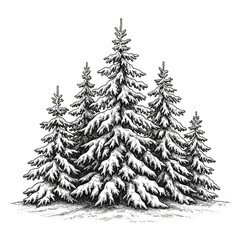 Illustration of White Snowy Fir Trees on Transparent Background Nature Winter