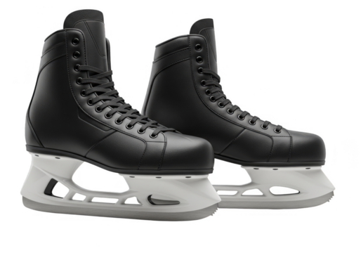 Isolated 3D Rendering Of Black Ice Hockey Skates with White Blades