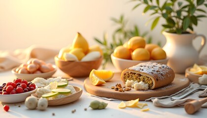 Delicious Pastry with Fresh Fruit and Cheese