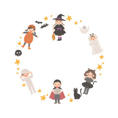 ハロウィンの仮装をした子供たちのイラストのフレーム