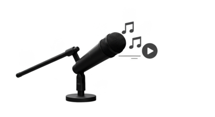 Isolated Black Microphone Audio Equipment Sound Studio Transparent Background