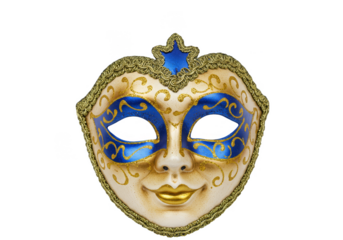 Isolated Mask with Blue and Gold Glitter Carnival Venetian Decoration