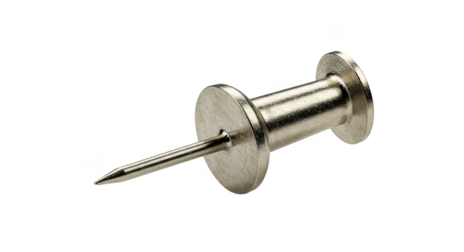 Isolated Metal Thumbtack Pushpin Needle Object Macro on Transparent BG