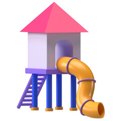 Slide Playground Tower 3D Render.  Small playground tower with slide and stairs.