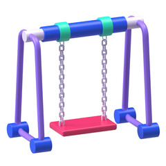 Playground Swing Set 3D Element. Classic swing with chain support for kids&rsquo; playground fun.