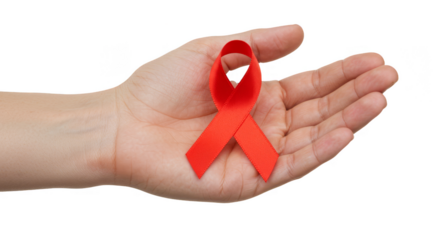 Isolated Photo of Red Ribbon on Hand for Aids Awareness Support