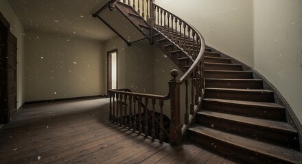 Fototapeta premium Empty room, Old wooden stairs in the room