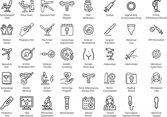 Gynecology Icons Vector Illustration, Isolated on White Background.