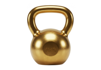 Isolated Gold Kettlebell Weight Fitness Equipment on Transparent Background