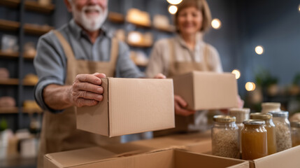 Family business partners packaging healthy organic ingredients for customers