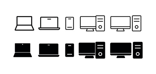 Device icon set. Electronic devices, mobile phone, laptop, technology, computer. device png and vector illustration on transparent background.