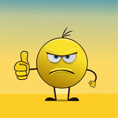 A Yellow Emoticon: Frown Face with one Thumb Down and the other up 35