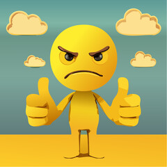 A Yellow Emoticon: An Angry Face with Thumbs up 26