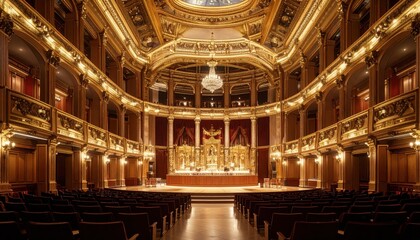 Obraz premium Ornate Opera House Interior with Empty Seats and Stage