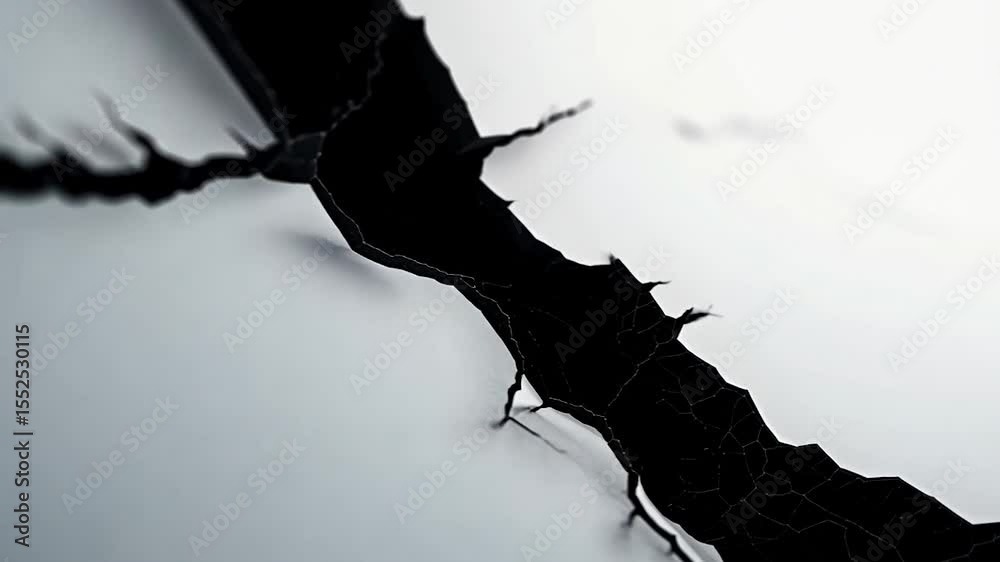 Poster Detailed Close-up of a Dark Crack on White Surface Abstract with Textural Details and Gradient Lighting