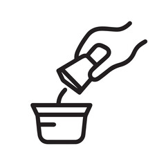 Line Art Icon of Hand Pouring Ingredient into Bowl – Minimal Cooking Symbol