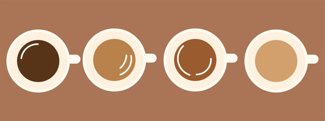 Coffee Cups with Varying Shades of Brown Drinks