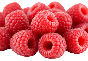 Isolated Transparent Background with Pile of Red Raspberries Fruits