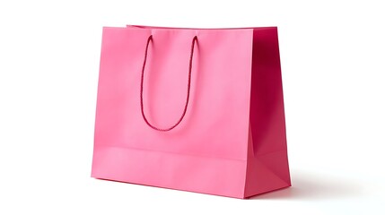 Pink Paper Gift Bag with Twisted Handles on White Background, Retail Shopping