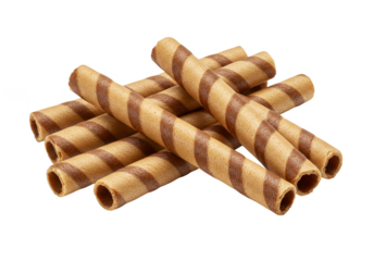 Isolated Transparent Image of Chocolate Wafer Rolls Crispy Dessert Food