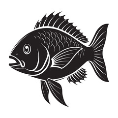 Black Silhouette Vector of Fish with Detailed Fins and Scales – Isolated Illustration