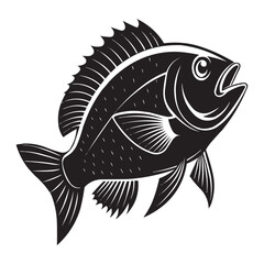 Black Silhouette Vector of Fish with Detailed Fins and Scales – Isolated Illustration