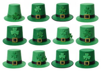 Isolated PNG of Sparkling Green Leprechaun Hats for St Patricks Day