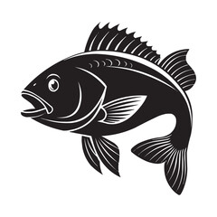 Black Silhouette Vector of Fish with Detailed Fins and Scales – Isolated Illustration