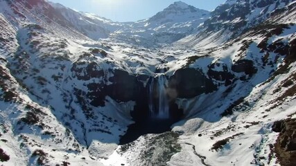 Snowy mountain valley with waterfall - Powered by Adobe