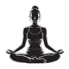 Yoga Woman Silhouette in Lotus Pose – Meditation Vector Illustration