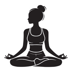 Yoga Woman Silhouette in Lotus Pose – Meditation Vector Illustration
