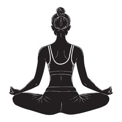 Yoga Woman Silhouette in Lotus Pose – Meditation Vector Illustration